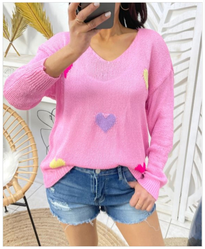 PULL MAILLE ROSE & COEURS
