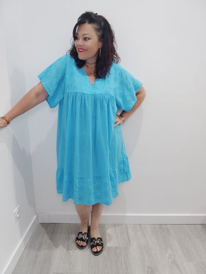 ROBE AMPLE AJOUREE & TURQUOISE