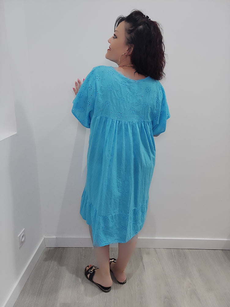 ROBE AMPLE AJOUREE & TURQUOISE