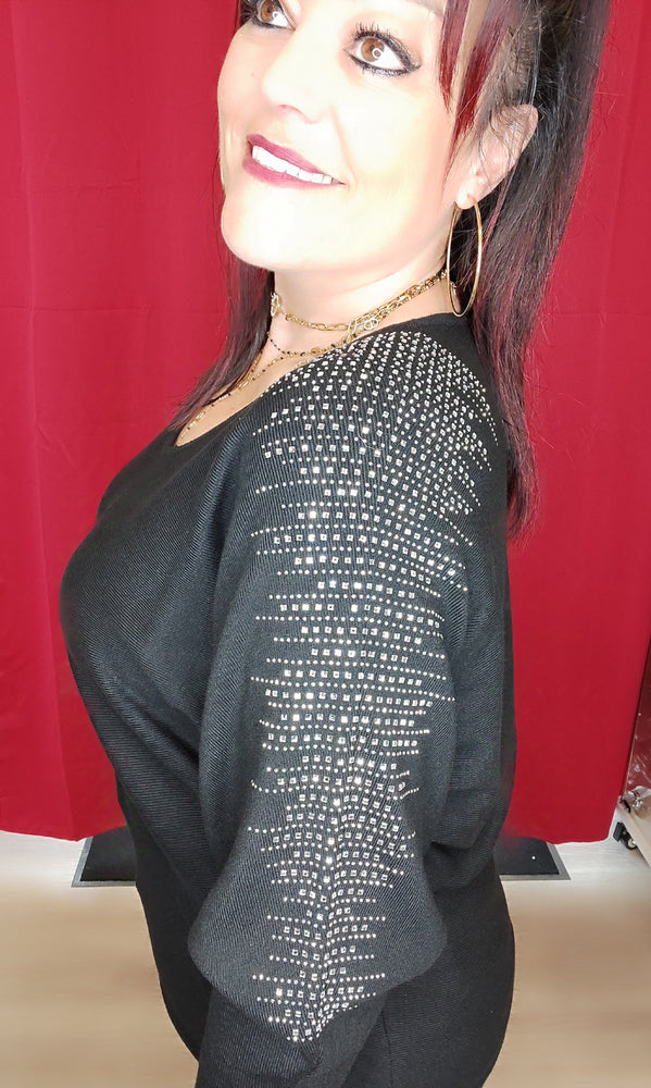 PULL NOIR & STRASS MANCHES