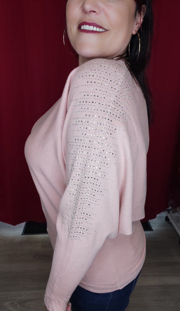 PULL ROSE & STRASS MANCHES