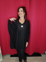 PULL AMPLE NOIR & ETOILE STRASS