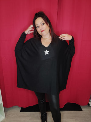 PULL AMPLE NOIR & ETOILE STRASS