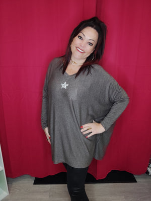 PULL AMPLE MARRON && ETOILE STRASS