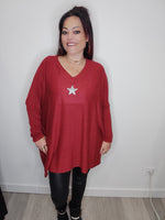 PULL AMPLE ROUGE FONCE & ETOILE STRASS