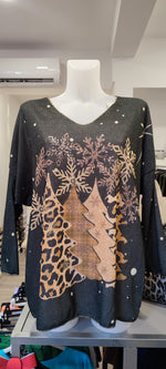 PULL NOEL VERT & SAPINS PAILLETTES