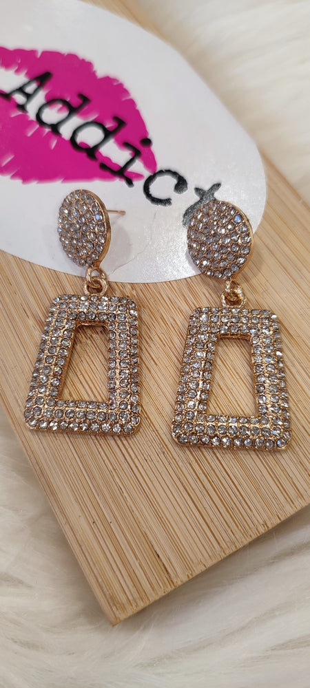 BOUCLES D'OREILLES PENDANTES OR & STRASS