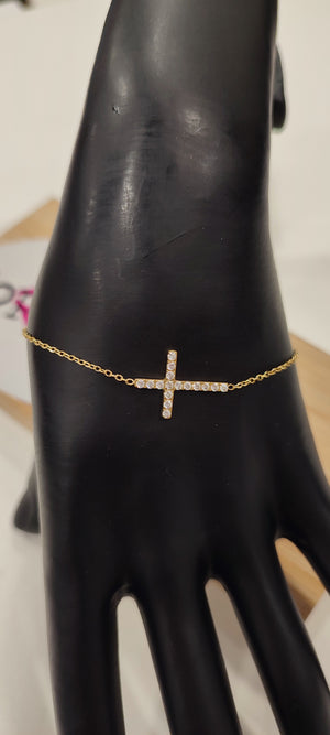 BRACELET OR ACIER & CROIX STRASS