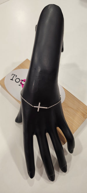 BRACELET ARGENT ACIER & CROIX STRASS