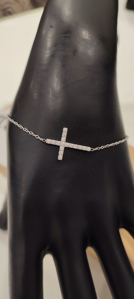 BRACELET ARGENT ACIER & CROIX STRASS