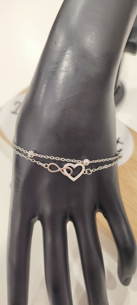 DOUBLE BRACELET ARGENT ACIER & INFINI COEUR