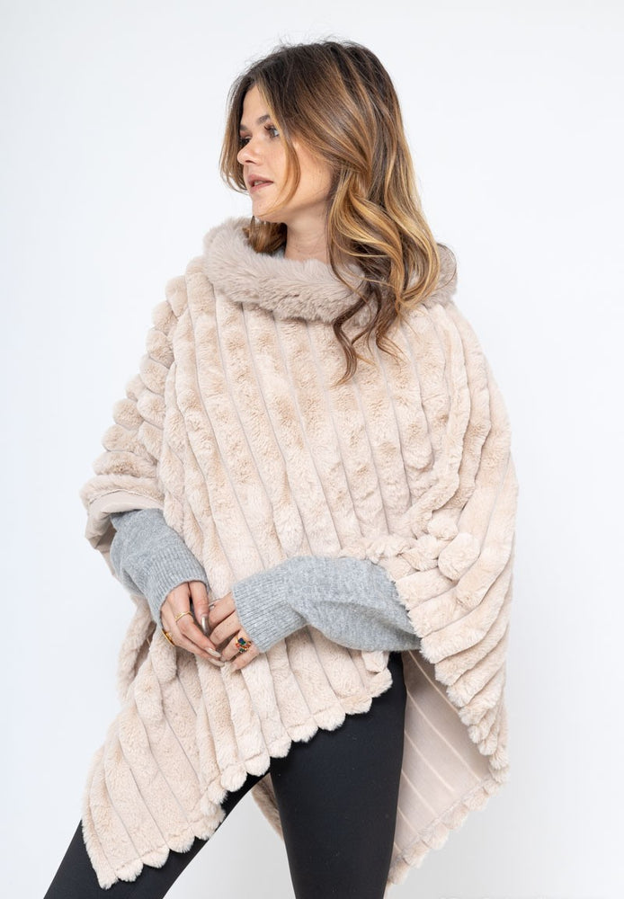 PONCHO FAUSSE FOURRURE & BEIGE