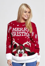 PULL MAILLE NOEL & MERRY CHRISTMAS ROUGE