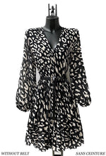 ROBE PLISSEE NOIR & IMPRIMES BEIGE LEOPARD