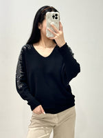 PULL NOIR & STRASS MANCHES