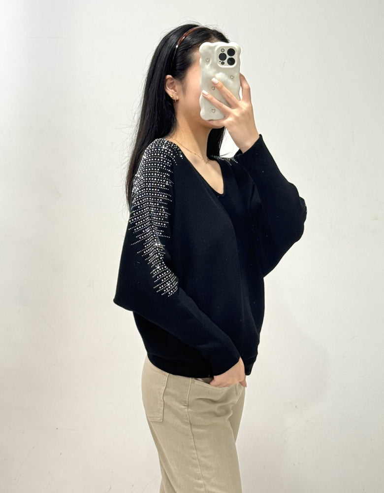 PULL NOIR & STRASS MANCHES