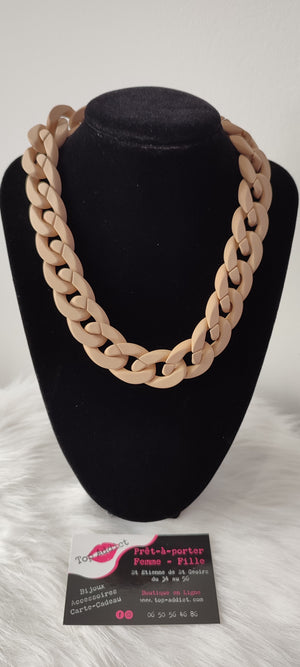 COLLIER MAXI CHAINE & BEIGE ACIER