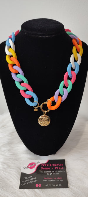 COLLIER MAXI CHAINE PENDENTIF & MULTICOLOR ACIER