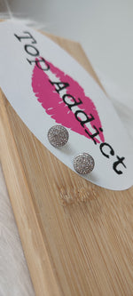 BOUCLES D'OREILLES PUCE BLANC STRASS & ARGENT ACIER